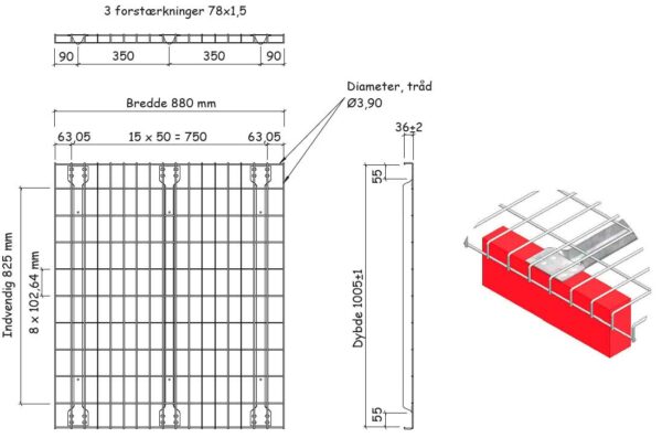 Nethylde 880x1000 mm, 500 kg - Billede 2