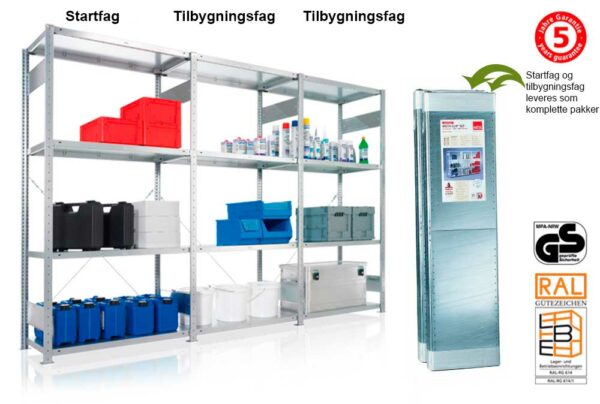 Tilbyg. 4 hylder 100 kg, 2000x1000x400mm - Billede 2