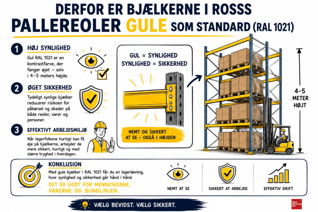 RAL farver 2 Synlig gul på pallereolens bjælker